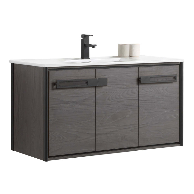 Meuble-lavabo simple l 42 po x P 18,31 po x H 23,25 po, Chêne noir, Noir mat