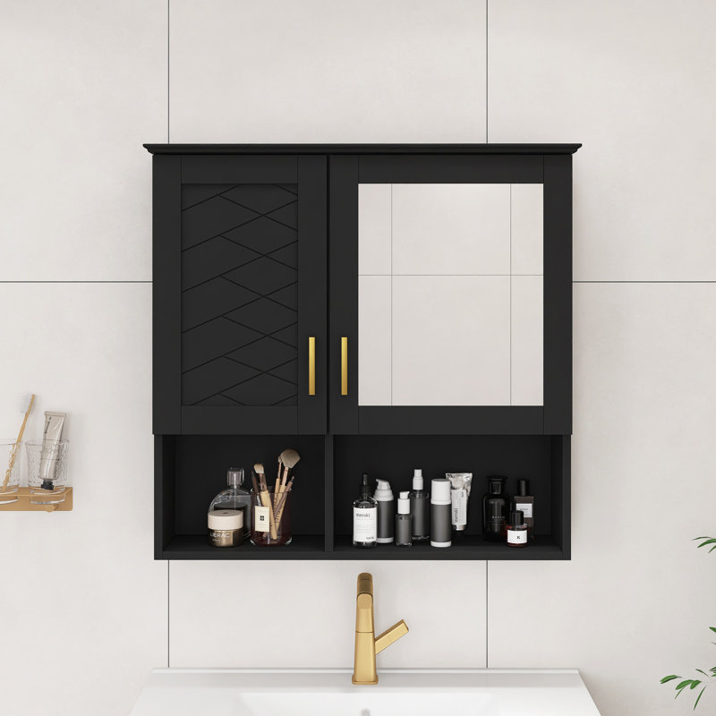 Armoire à pharmacie murale en panneau de fibres à densité moyenne de 30 po avec tablettes réglables et portes à fermeture douce, armoire de toilette 2 en 1