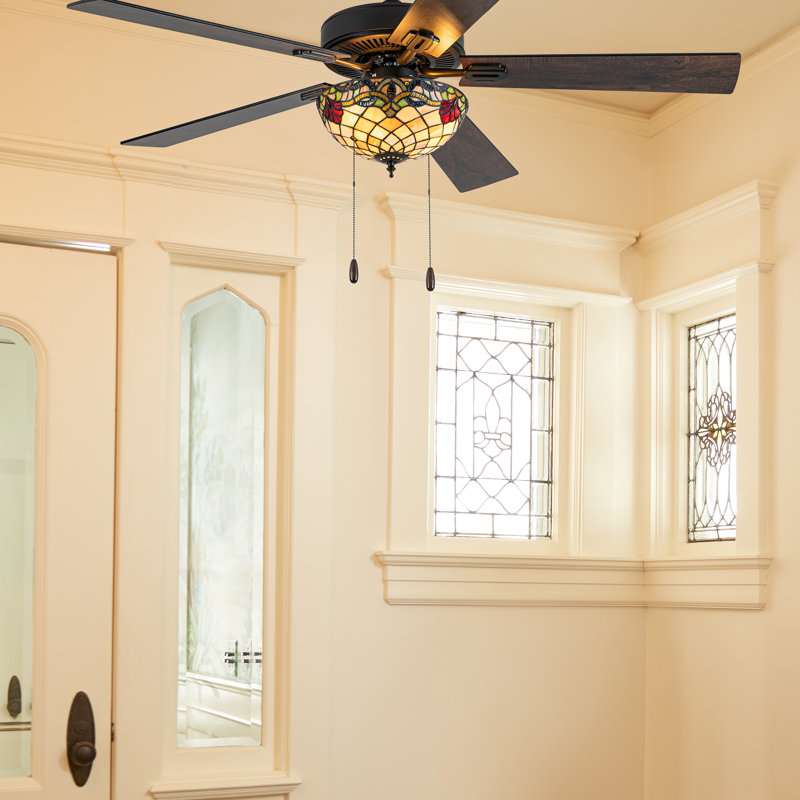 52" W Westley Stained Glass Ceiling Fan With Remote Control