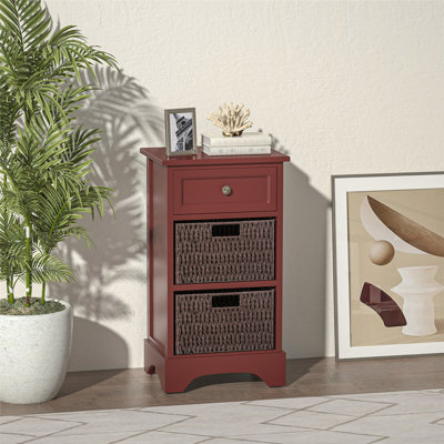 Table de bout, armoire d'appoint, avec 1 tiroir et 2 paniers, pour la cuisine / salle à manger / entrée / chambre à coucher