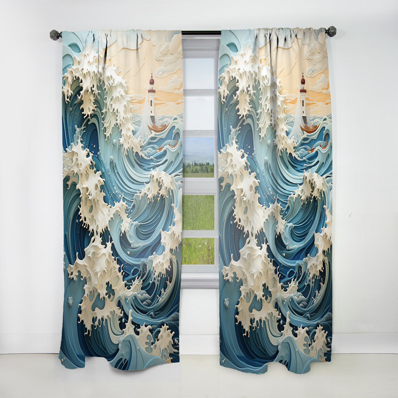 Esperia USA carte Coastal C Courants - Rideau Coastal Waves - Velours obscurcissant - 1 panneau, L 52 po x L 84 po