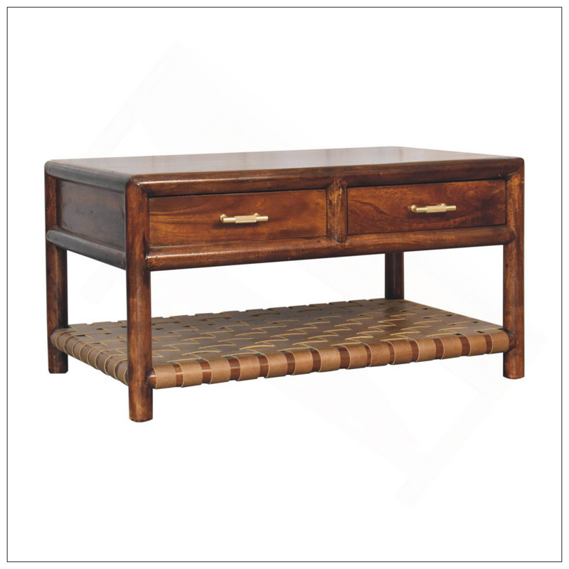 Console Regency tissée avec 4 tiroirs, fente ouverte, brun