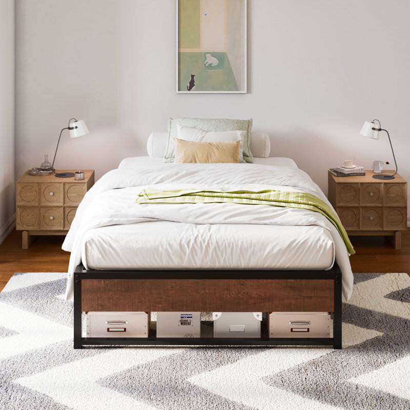 Saunderstown Industrial Style 14" Wood Platform Bed, Twin