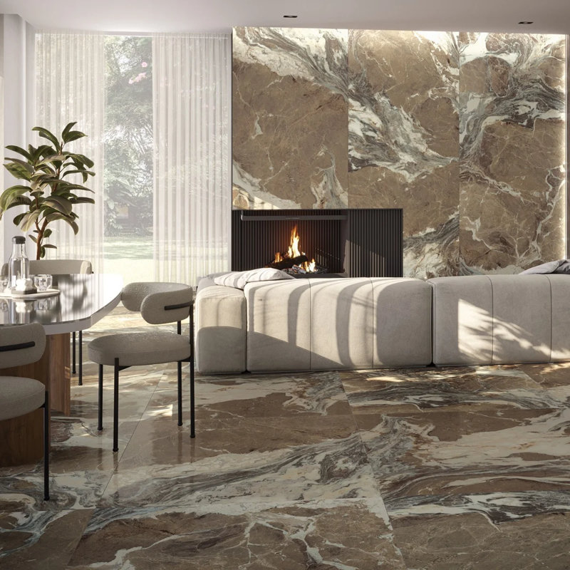 Autograph Arabescato 48X48 Marble Look Satin Porcelain Tile, Espresso