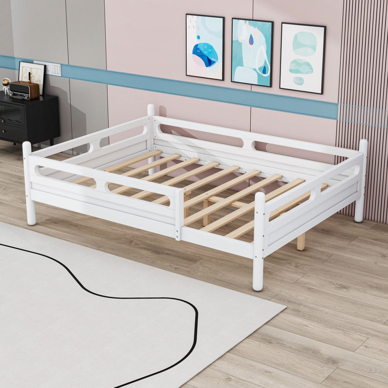 Lit plateforme avec barrières de sécurité, Lit double, Blanc