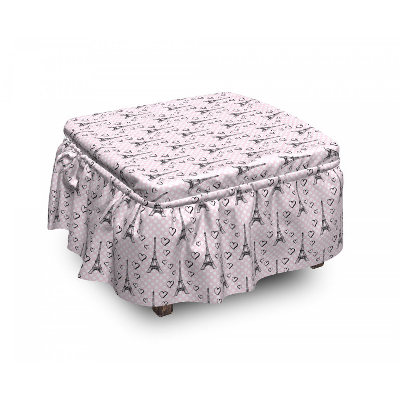 Ensemble de housse pour repose-pieds à coussins carrés 2 pièces eiffel pois points hearts