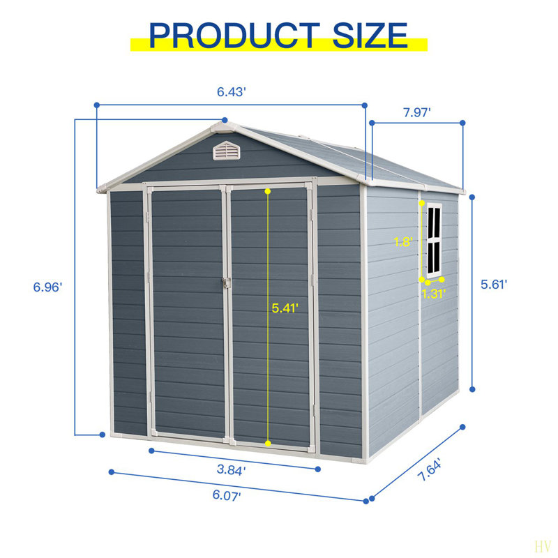 Rangement extérieur en résine 6 pi x 8 pi, abris de jardin en plastique avec plancher et porte verrouillable pour la cour arrière, pelouse