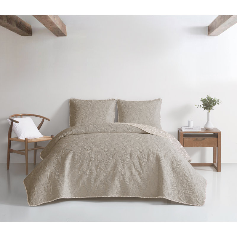 Ensemble de courtepointe réversible 3 pièces Delia, Édredon pour grand lit + 2 taies décoratives sta