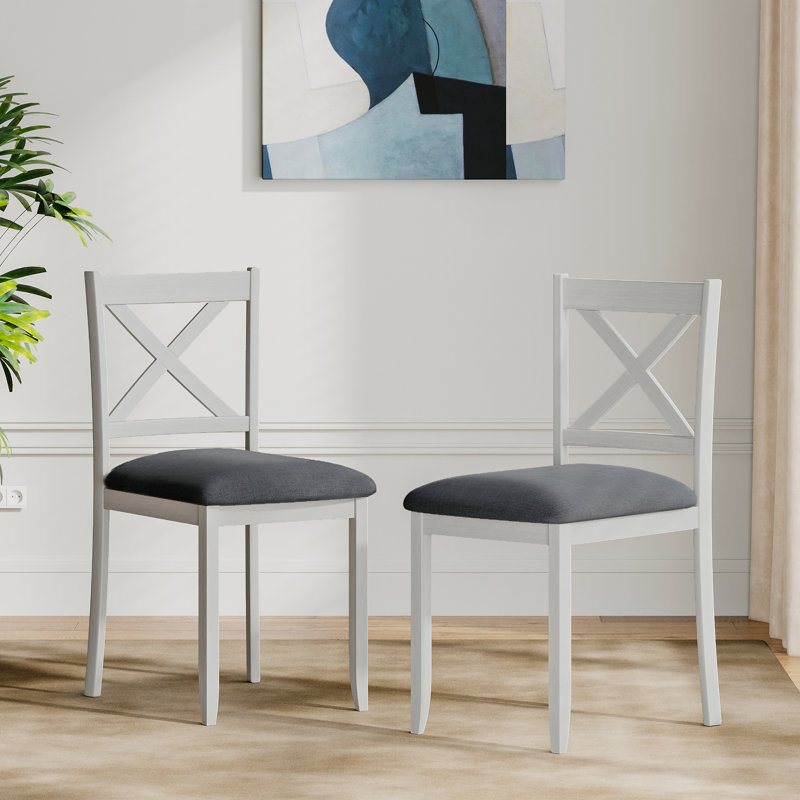 Gracie Oaks Cross Back Upholstered Dining Chair, White