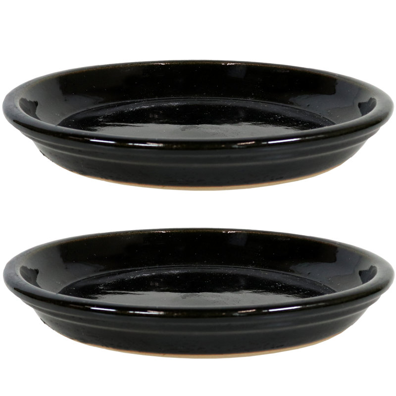 Round Glazed Ceramic Flower Pot Saucer Set of 2 - Fits 9" Planters - Gray, 1.75" H x 11.75" W x 11.75" D, Gray