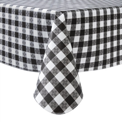 Nappe à carreaux en vinyle avec envers en flanelle 52 po x 90 po, carreaux rectangulaires noir et blanc