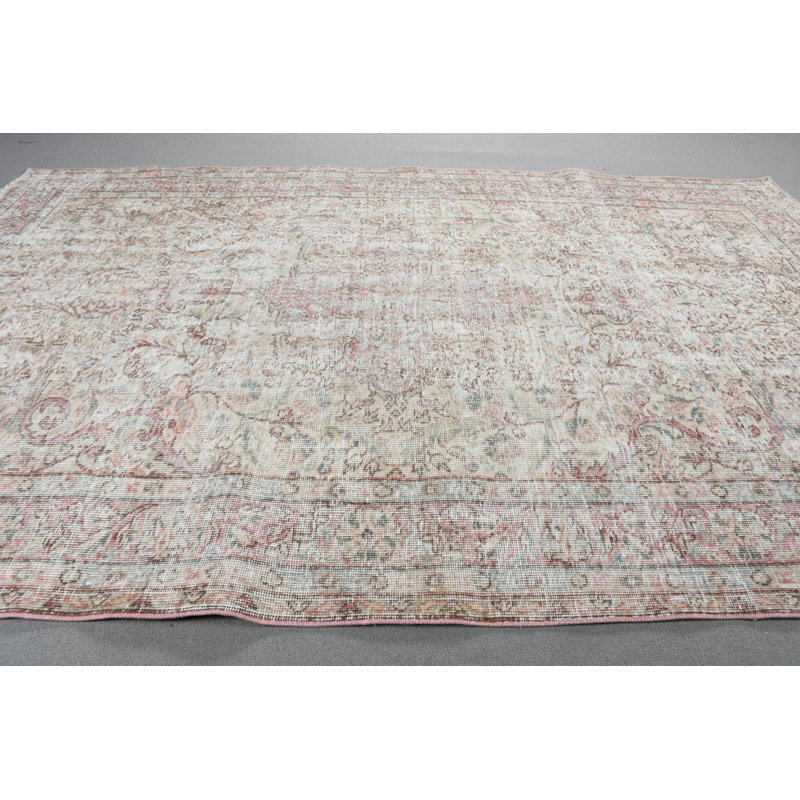 Grand tapis Oushak rétro de style turc pour la salle à manger avec un ton beige neutre et un motif en laine tissé à la main