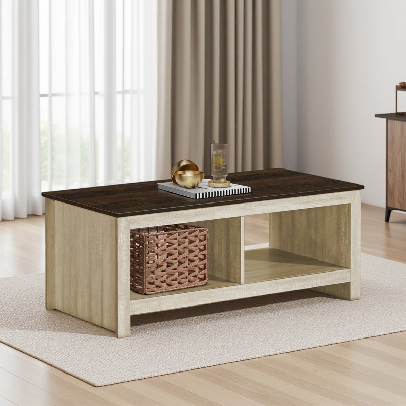 Table basse, L 43,5 po, cocktail, rectangulaire, salon, Plateau en noyer / Piètement beige