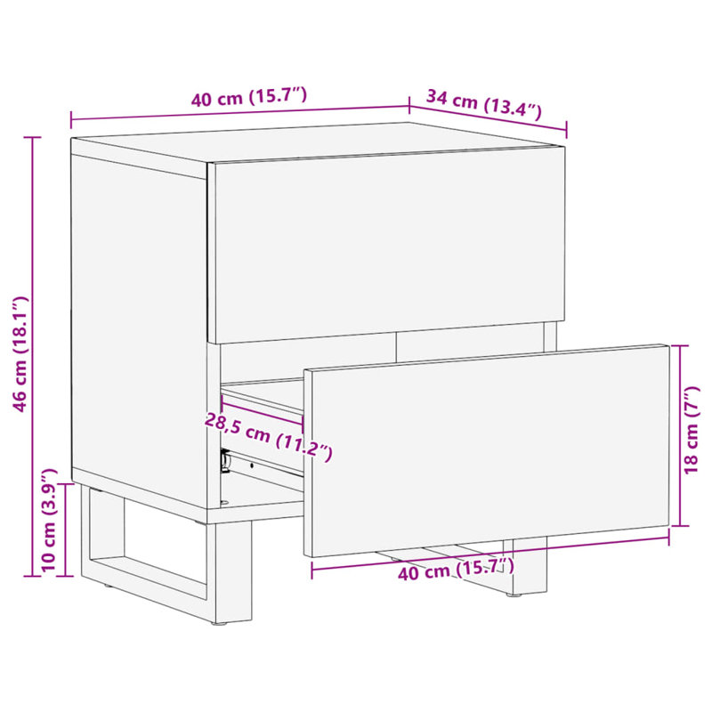 40cm W Steel Bedside Table, Brown