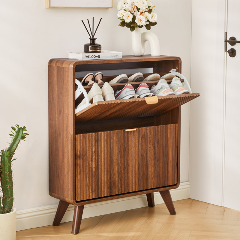 16 Pair Shoe Storage Cabinet, Walnut