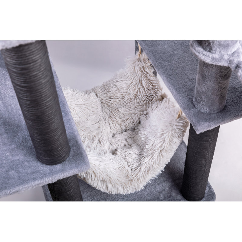 63'' Gray Faux Fur and Sisal 7-Level Cat Tree Tower