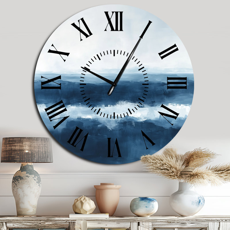 Horloge murale contemporaine Cool Blue Ocean Abstract Horizon, Surdimensionné