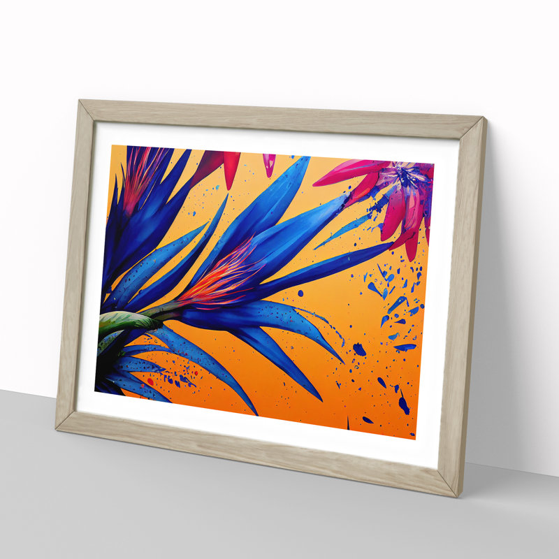 Bird Of Paradise Flower Splash Vol.3 - Single Picture Frame Print, 34cm H x 46cm W x 2cm D, Oak