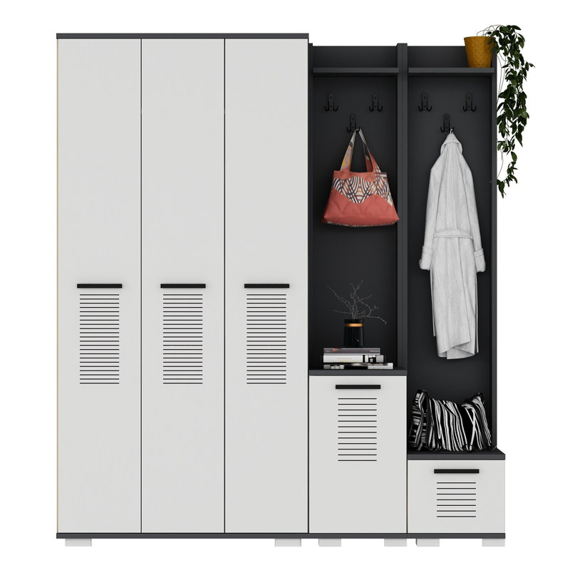 Aithusa Hall Tree with Shoe Storage, Black