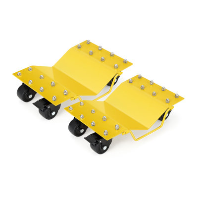 Ensemble de 2 roulettes robustes 8 000 lb pour roulettes de voiture - Paquet de 2 patins à pneus en forme de V, 4 000 lb chacun, roulettes pivotantes à 360 ° verrouillables, plateforme en acier antidérapante - déplacer des voitures, des camions, des VUS dans un garage ou un atelier - | Jaune