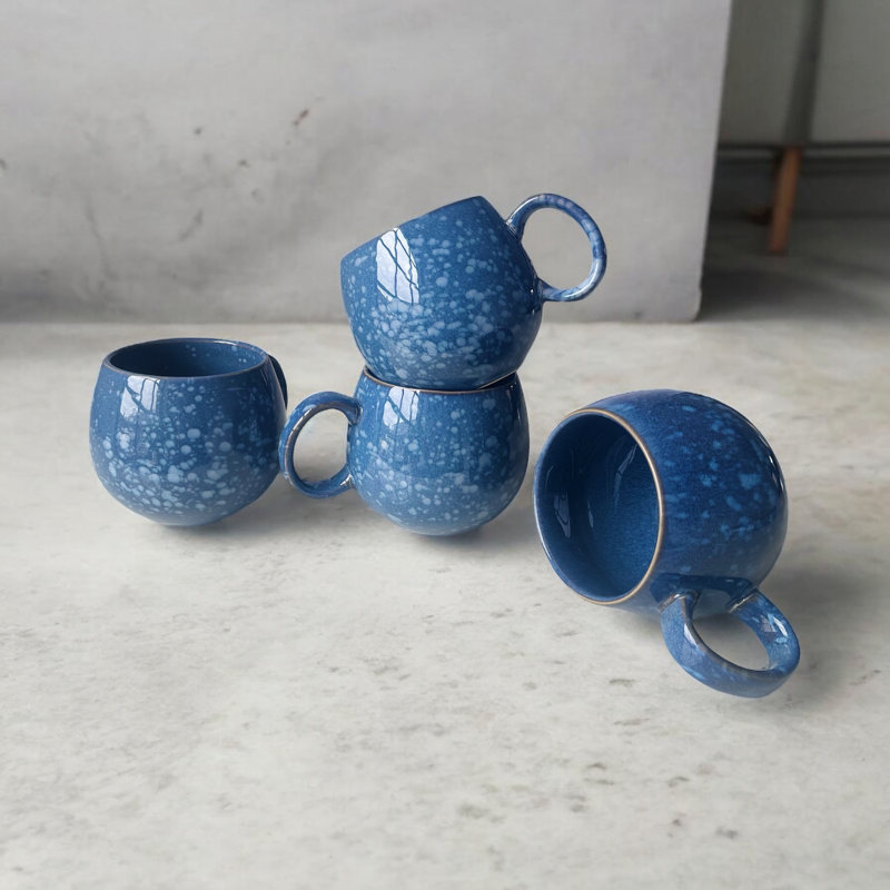 Reactive Glaze Blue Spots Studio Coffee Mug Set of 4 Sabeeh Mug