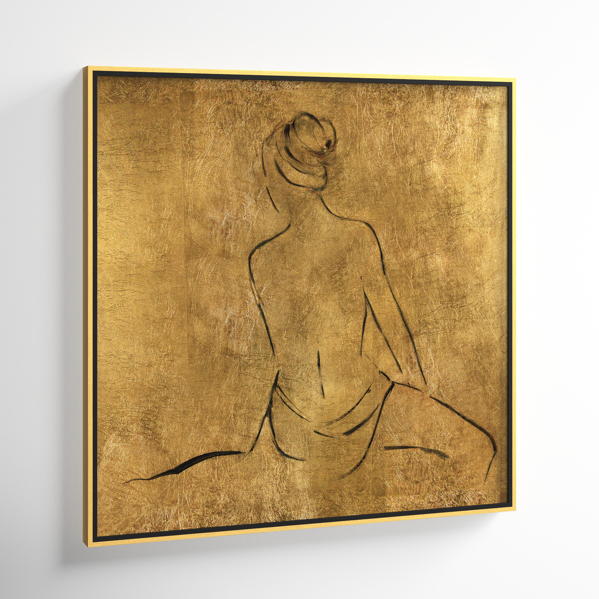 Golden Bather II by Sally Swatland - Painting Print, Gold Framed Canvas, 37.5" H x 37.5" W x 2" D