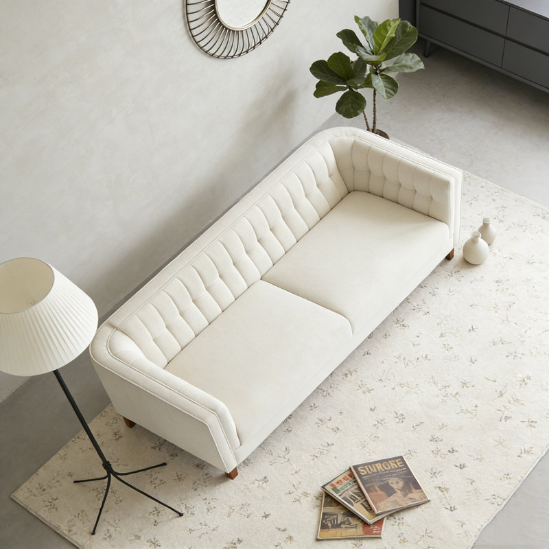 76" Upholstered Couch with Curved Armrests Sofa, Beige