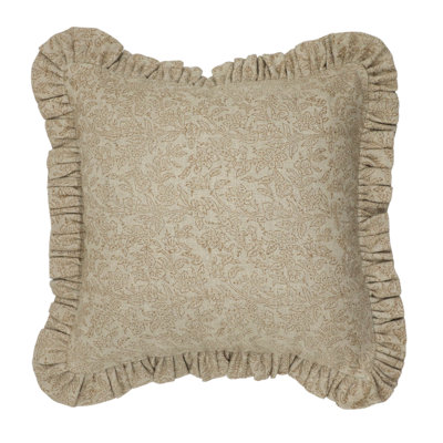 Fabdivine Handmade Artisan Visvjaal Block Print Floral Cushion Cover Linen Fabric, Double-Sided Ruffled Edge -14X14 Inch