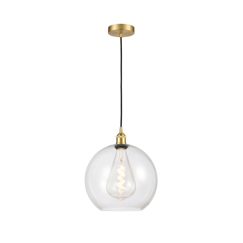 Luminaire suspendu simple à 1 lumière Ralph, Transparent, Or satiné, H 13,63 po x l 11,75 po x 11,75 po