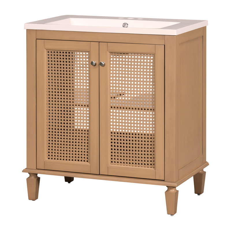 Ensemble de meuble-lavabo autoportant avec tiroir caché, armoire de rangement pour salle de bain 30 po avec lavabo en résine