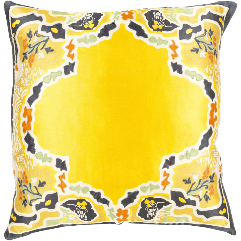 Geisha Silk Floral Throw Pillow Cover, 20" H x 20" W x 1" D, Yellow\Black