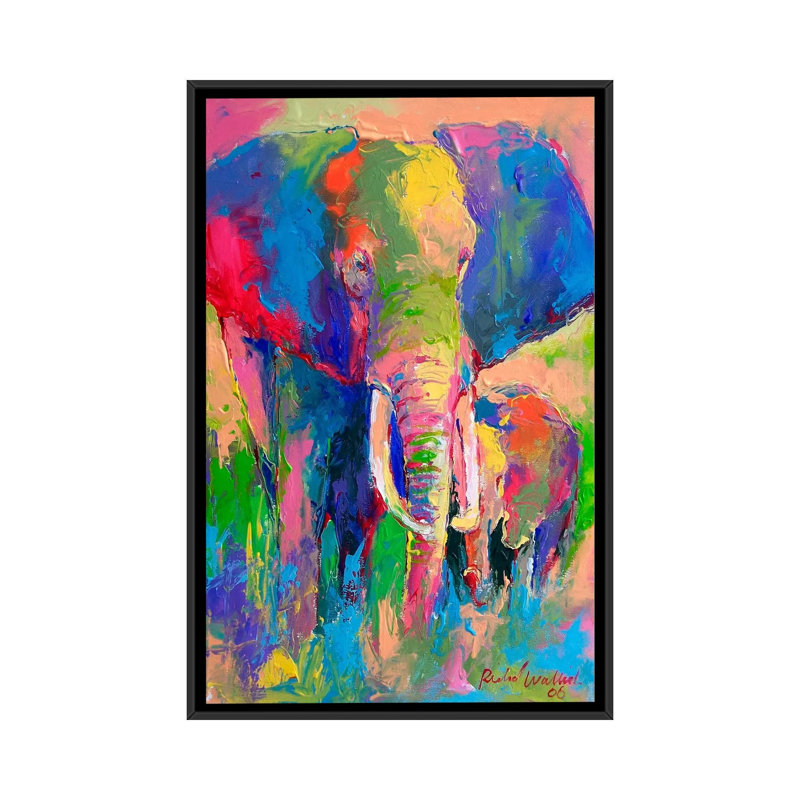Tyneside " Elephant " by Richard Wallich, 26" H x 18" W x 1.5" D, Black Framed Canvas, No Mat