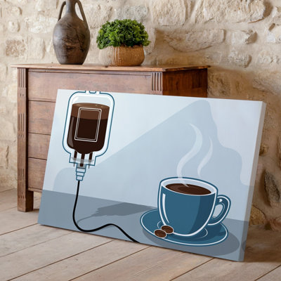 "Toile", création d'une illustration fantaisiste mettant en vedette un art mural de café ivoire rétro connecté à une tasse de café fumante posée