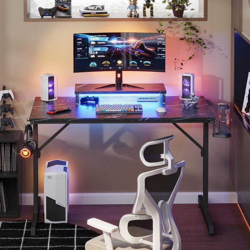 Aayliah Metal Base Computer Desk, Black Marble
