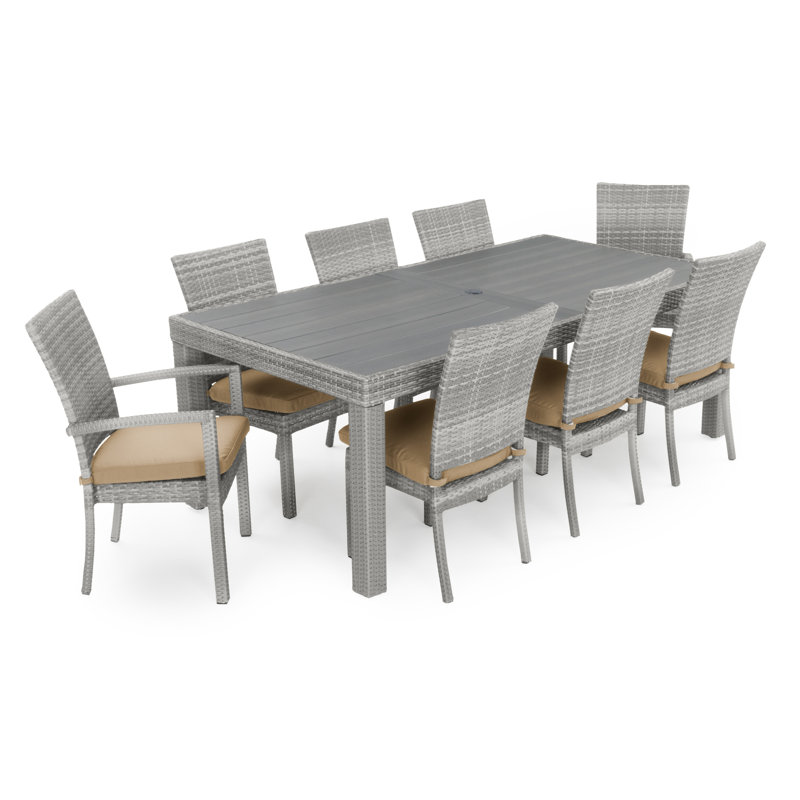 Cannes 9 Piece Dining Set with Cushions, Gray Frame/Maxim Beige Cushion