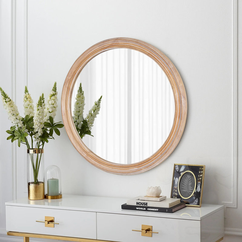 Miroir mural rond avec détail nervuré