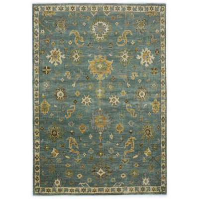 10'1"x14 Hand Knotted Wool Seledon Oushak Arts and Crafts Rug