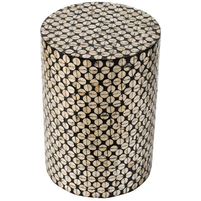 Black/Gold Stool, Accent Table With Natural Patterns, Fits Modern Decor, 14X14x20 Inches Stool In Black/Gold, For Coastal Themes,