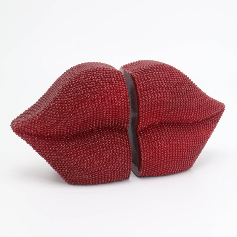 Ensemble de 2 serre-livres en résine et perles de couleur rouge brillant pour décoration intérieure et de bureau