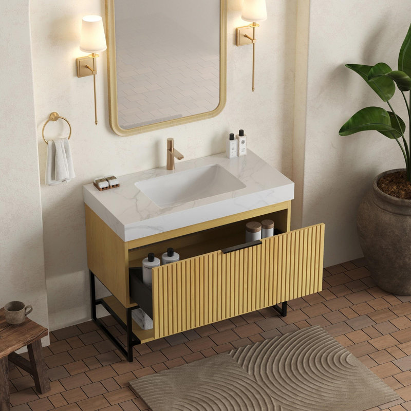 Meuble-lavabo simple 36 po avec lavabo, Chêne doré