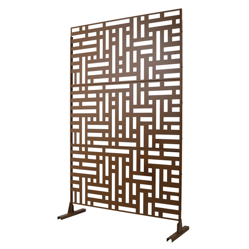 Écran d'intimité en acier brun H 76 po x l 48 po - Panneau de séparation autoportant intérieur / extérieur, Brown