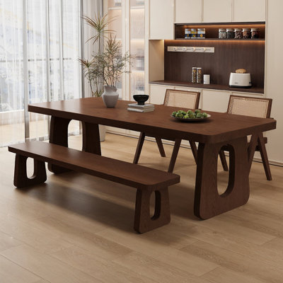 Nut-brown Rectangular Solid Wood Dining Table