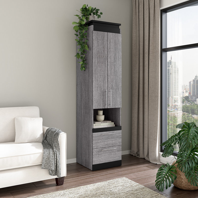 Armoire de rangement à 4 tiroirs et à tablettes Ailé 20 W, Écorce gris