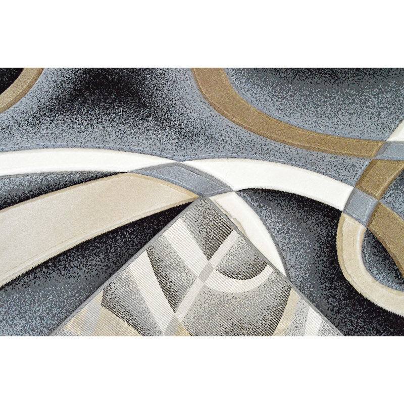 Mccampbell Abstract Area Rug, Rectangle 7' x 10', Sand/Gray