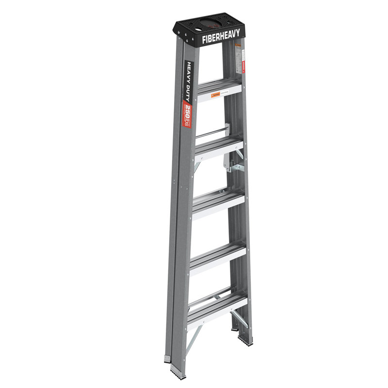 Fiberglass step ladder 6-step 250lbs, Gray