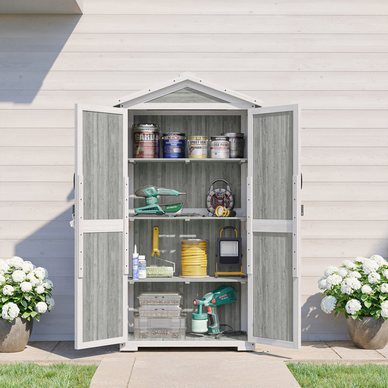 Outdoor Lockable 3 ft. W x 2 ft. D Solid Wood Vertical Storage Shed, Gray