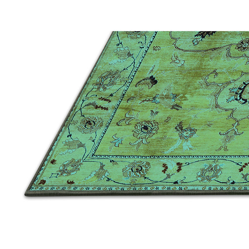 Tapis oriental en laine / polyester tissé à la machine en bleu, Rectangle 5 pi x 7 pi