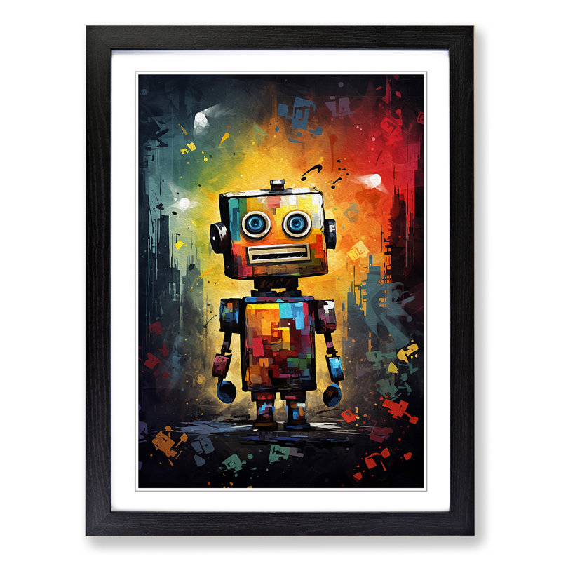 Robot Impressionism - Single Picture Frame Print on Wood, 46cm H x 34cm W x 2cm D, Black