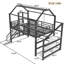 Lit mezzanine double avec glissade et escalier, lit de jeu en métal avec tablettes de rangement, toit en forme de maison et conception silencieuse, noir-2091537362-2091537361