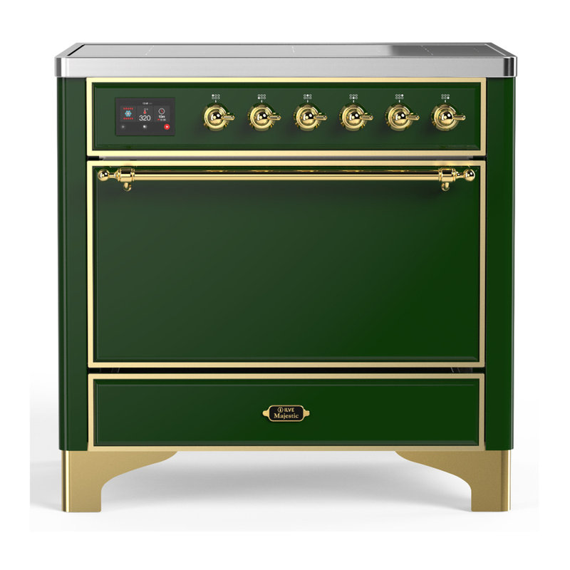 Majestic III Series 36 Inch Induction Range with 6 Induction Elements in Emerald Green (Brass Trim), Emerald Green, Brass